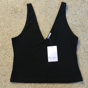 Love, Fire Double V-Neck Ribbed Crop Tank (NWT)